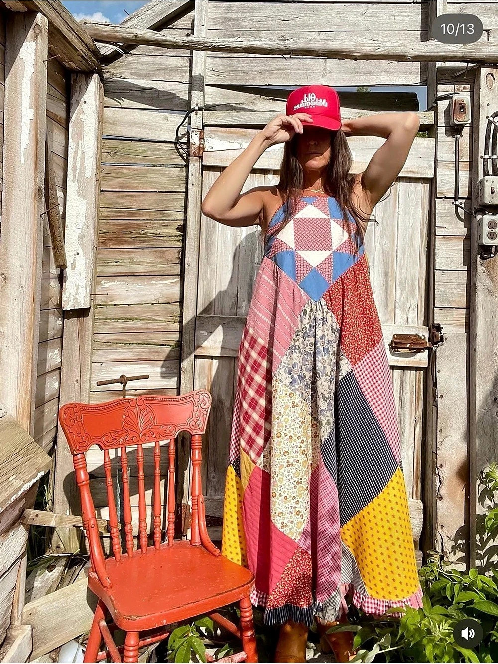 Honey Bea Patchwork Quilt Maxi Dress Handmade M/L